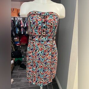 Divided Multicolor Floral Strapless Mini Dress